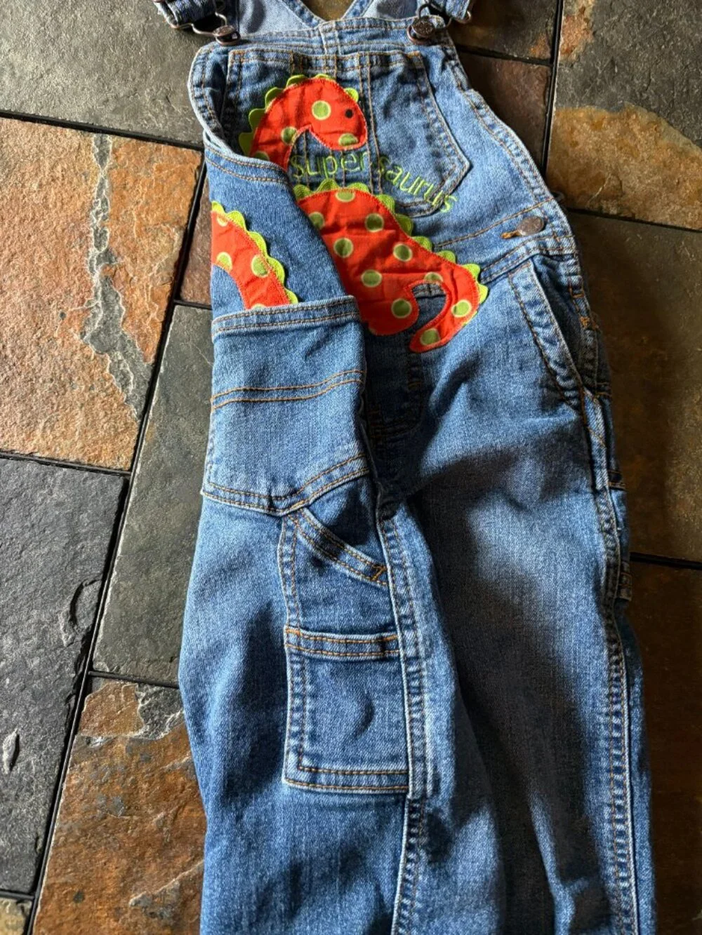 OshKosh B'gosh dinosaur patch denim overalls size 24 months